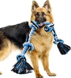 Viervoetjes – BigBoi – XXXL – Honden Touw – 100cm – 730 Gram – Honden Speelgoed – HondenSpeeltjes – Blauw/Wit/Zwart