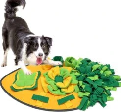 Hond Snuffelmat – Dieren Intelligentie Speelgoed – 70 X 40 Cm – Wasbaar – Antislip – Opvouwbaar – Stimuleert Natuurlijke Voedselzoektocht – Geurtraining – Interactieve Puzzelmat Voor Honden – Groen / Geel