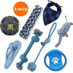 RoiPets® Honden Speelgoed Set Geschikt Voor Puppy’s T/m Middelgrote Honden – Hondenspeeltjes – 8 Stuks – Honden Speelgoed Intelligentie – Voedingsbal – Honden Knuffel – Honden Bandana