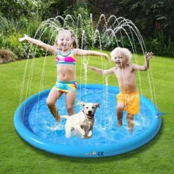 Onirique – Waterspeelmat – Waterspeelmat Met Fontein – 130 X 130 X 10 Cm – Sproeier Voor Honden – BPA-vrij – Pvc Sproei Pad – Antislip – Instelbare Waterhoogte – Blauw