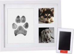 NOVOB® Fotolijst Met Inktafdruk – Pootafdruk Hond – Contactloos – Hondenspeelgoed – Voetafdruk Baby – Handafdruk – Kraamcadeau – Bodycasting – 23.5 X 29 Cm | Wit