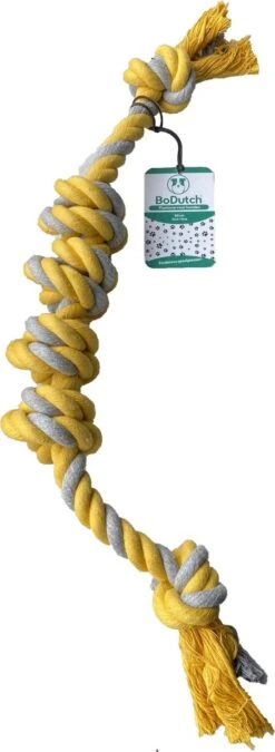 BoDutch Flostouw Hond – Hondenspeelgoed – Trektouw Hond – Hondentouw – Flostouw Hond – 60 Cm – Apporteerspeelgoed – Geel/Grijs