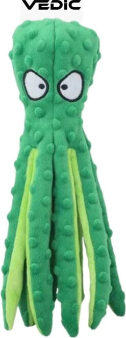 VEDIC® – Octopus Groen Honden Knuffel – Piepspeelgoed – Geen Vulling – 32CM